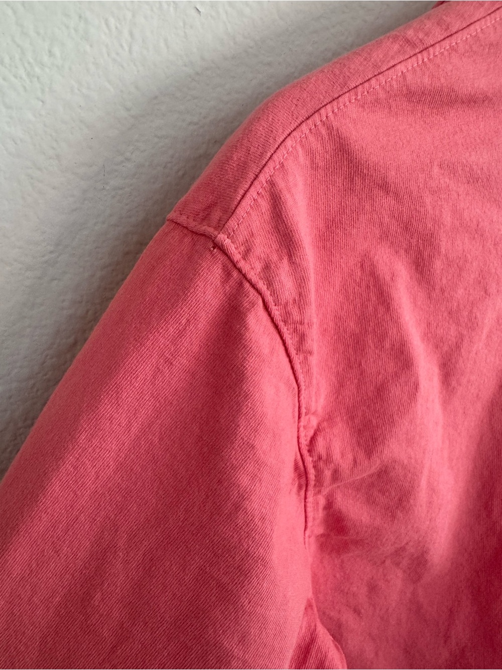 Frank & Eileen Patrick Popover Henley Pink Coral Cotton Raw Hem Minimalist S - Picture 14 of 15